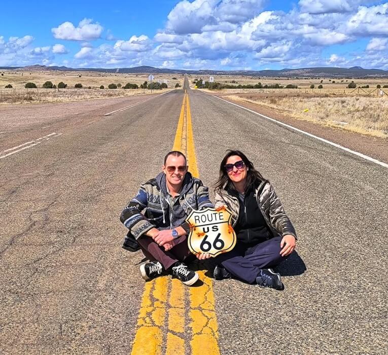 Photo of couple sitting on Route 66