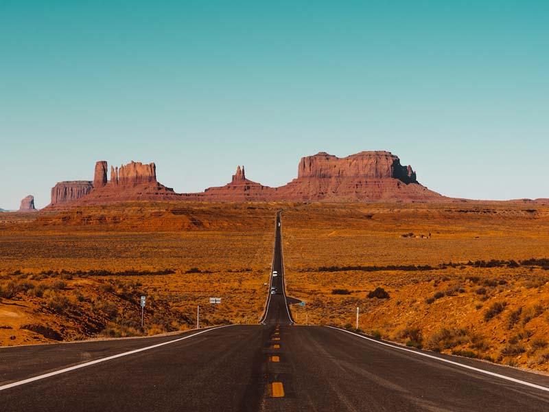 Driving on the highway leading into Monument Valley