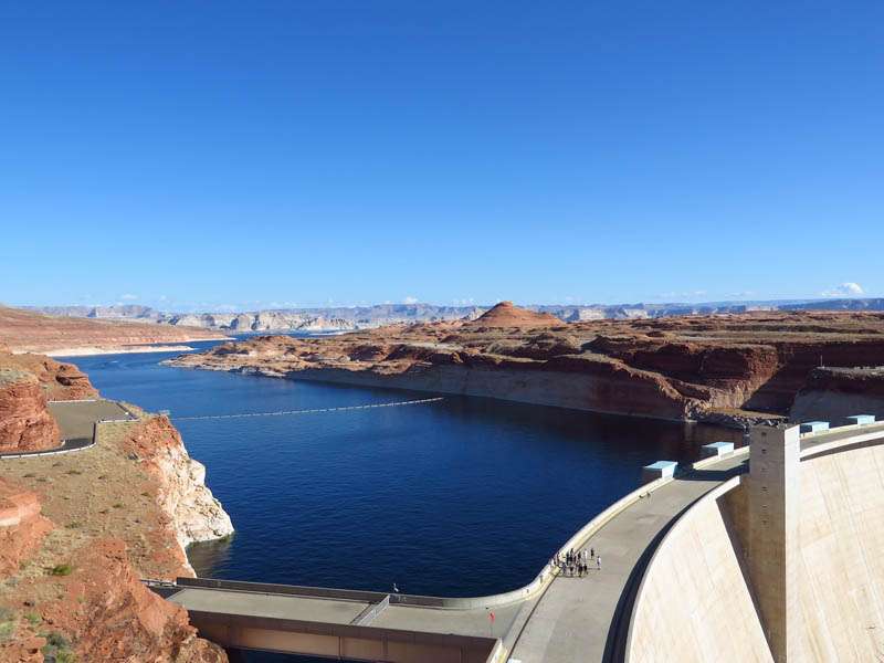 An aerial view of Lake Mead from the top of the Hoover Dam